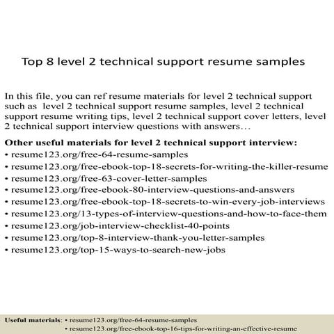 Top 8 level 2 technical support resume samples
