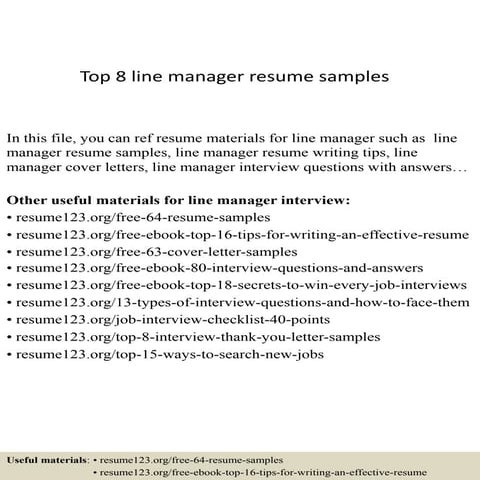 Top 8 line manager resume samples