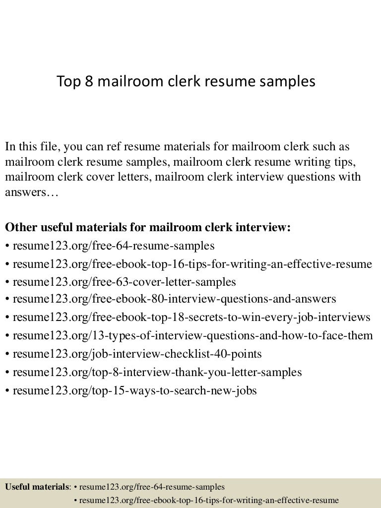 resume Mailroom Clerk Resume Sample top8mailroomclerkresumesamples 150404034029 conversion gate01 thumbnail 4 jpgcb1428136871