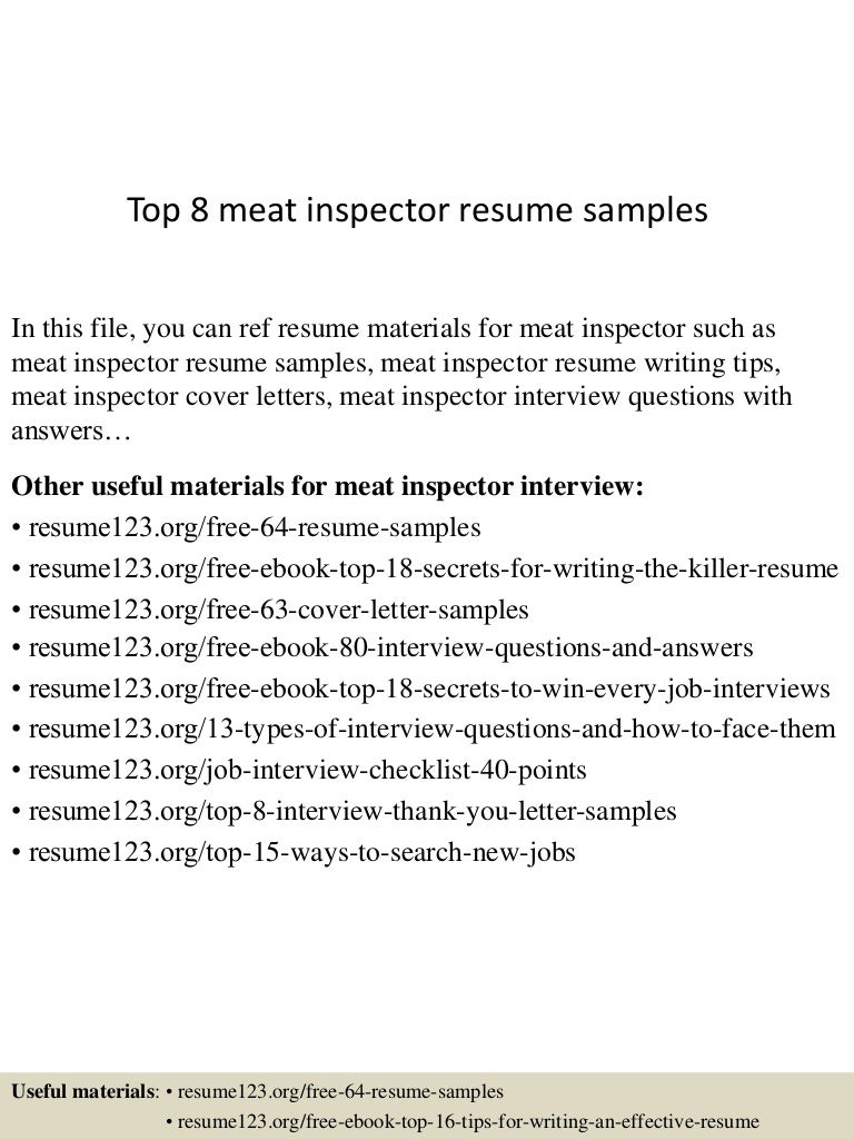 Top 8 meat inspector resume samples