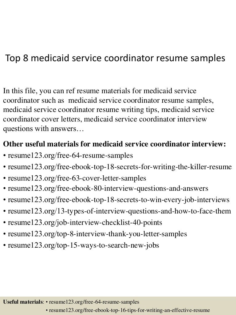 Top 8 Medicaid Service Coordinator Resume Samples