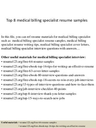 billing specialist resume