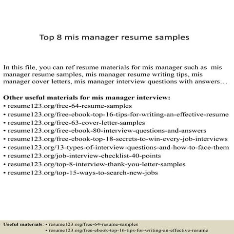Top 8 mis manager resume samples