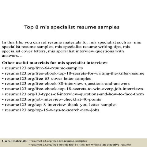 Top 8 mis specialist resume samples