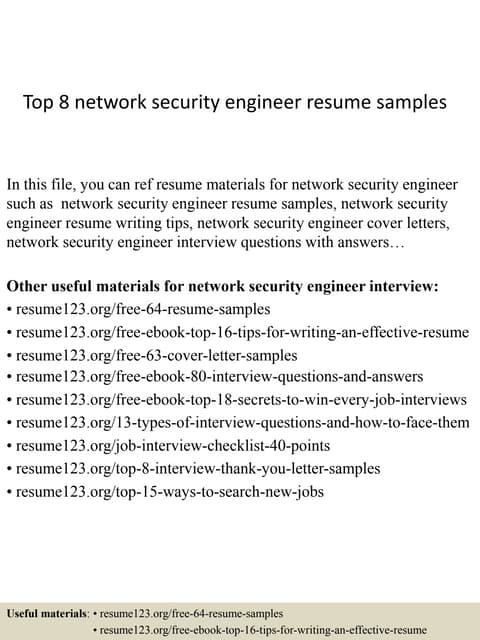Top 8 network security engineer resume samples