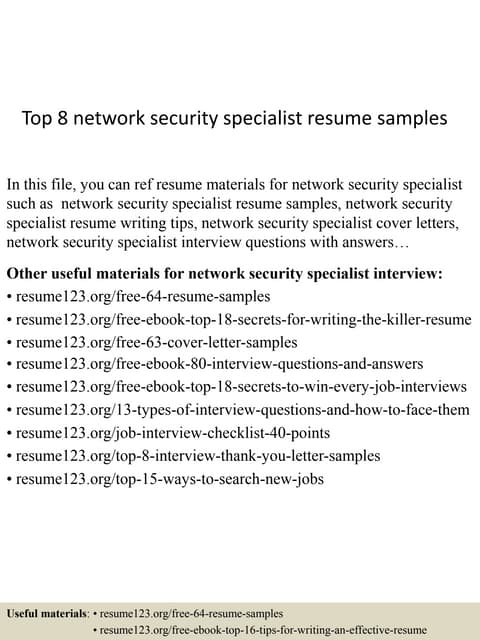 Top 8 network security specialist resume samples