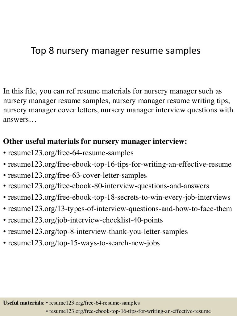 nursery manager resume samples