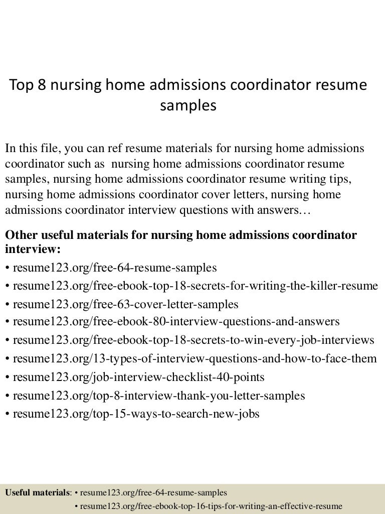 top 8 nursing home admissions coordinator resume samples