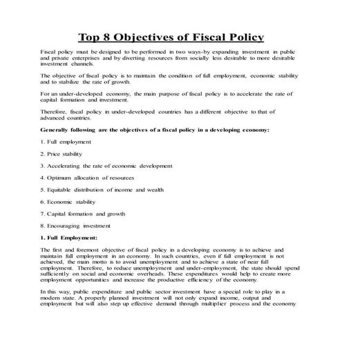 Objectives of Fiscal Policy