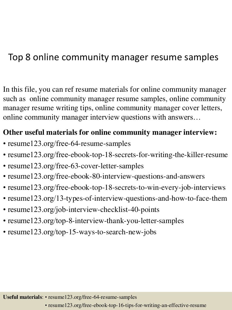 top8onlinecommunitymanagerresumesamples 150521072943 lva1 app6892 thumbnail 4jpgcb1432193429 - Resume Samples Online top8onlinecommunitymanagerresumesamples 150521072943 lva1 app6892 thumbnail 4jpgcb1432193429 - Resume Samples Online