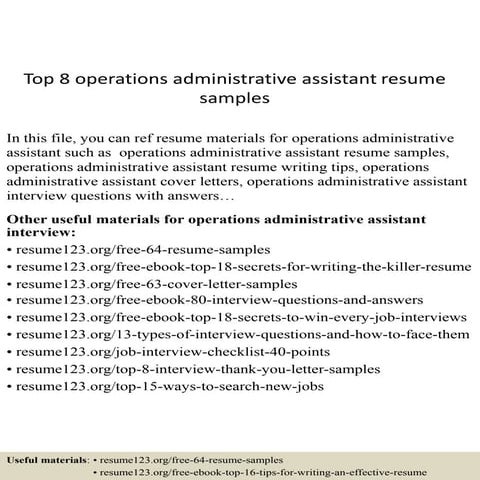 Top 8 operation assistant resume samples | PPTX