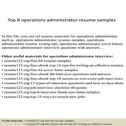 Top 8 operations administrator resume samples | PPTX