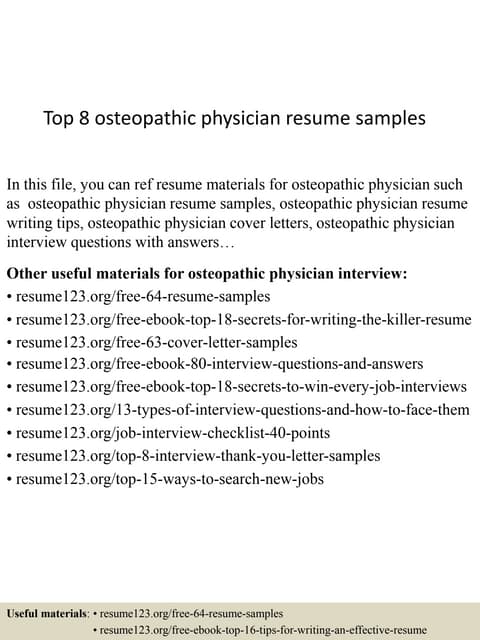 Doctor of osteopathic medicine resume