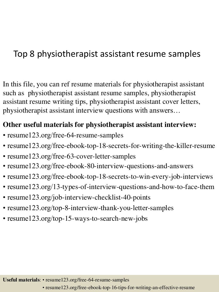 top 8 physiotherapist assistant resume samples resume of physiotherapist