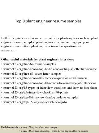 plant engineer resumes