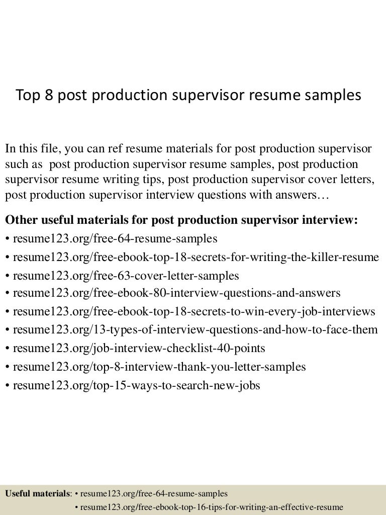 production supervisor resume sample