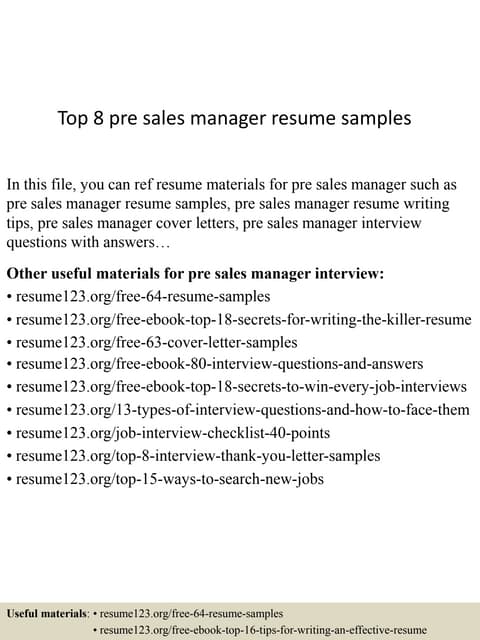 Top 8 Pre Sales Consultant Resume Samples