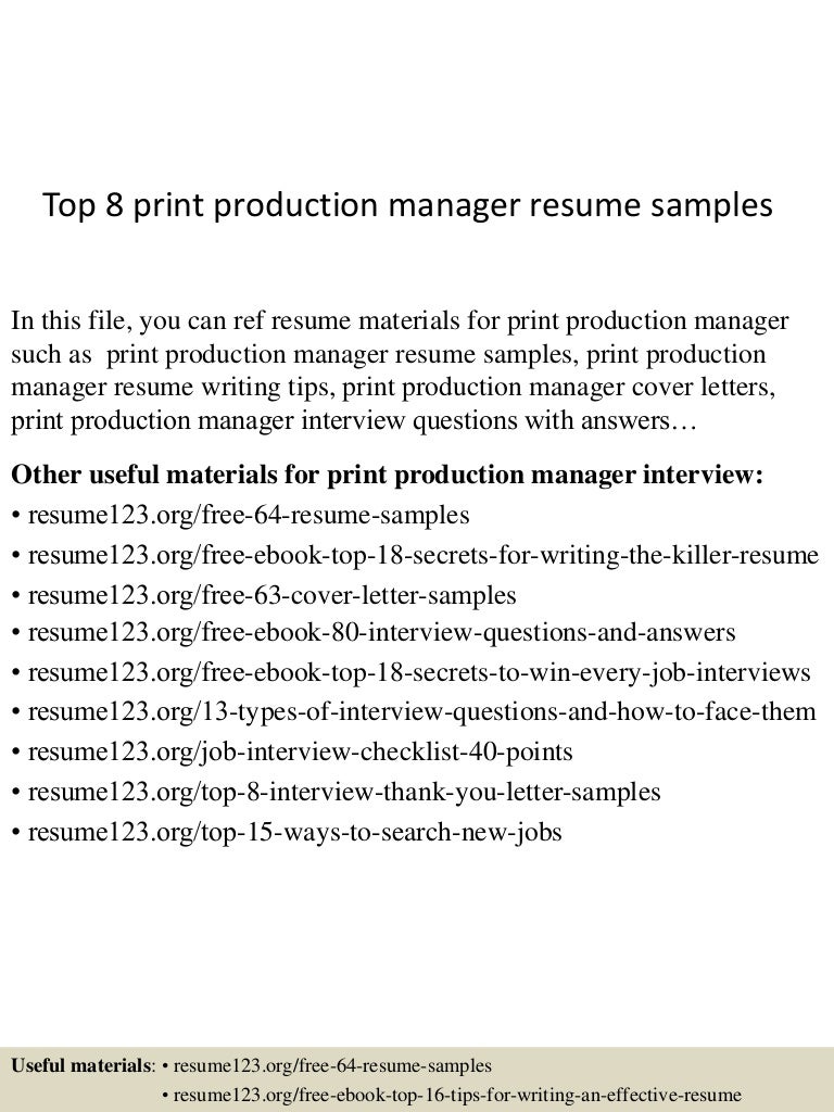 top 8 print production manager resume samples resume printing