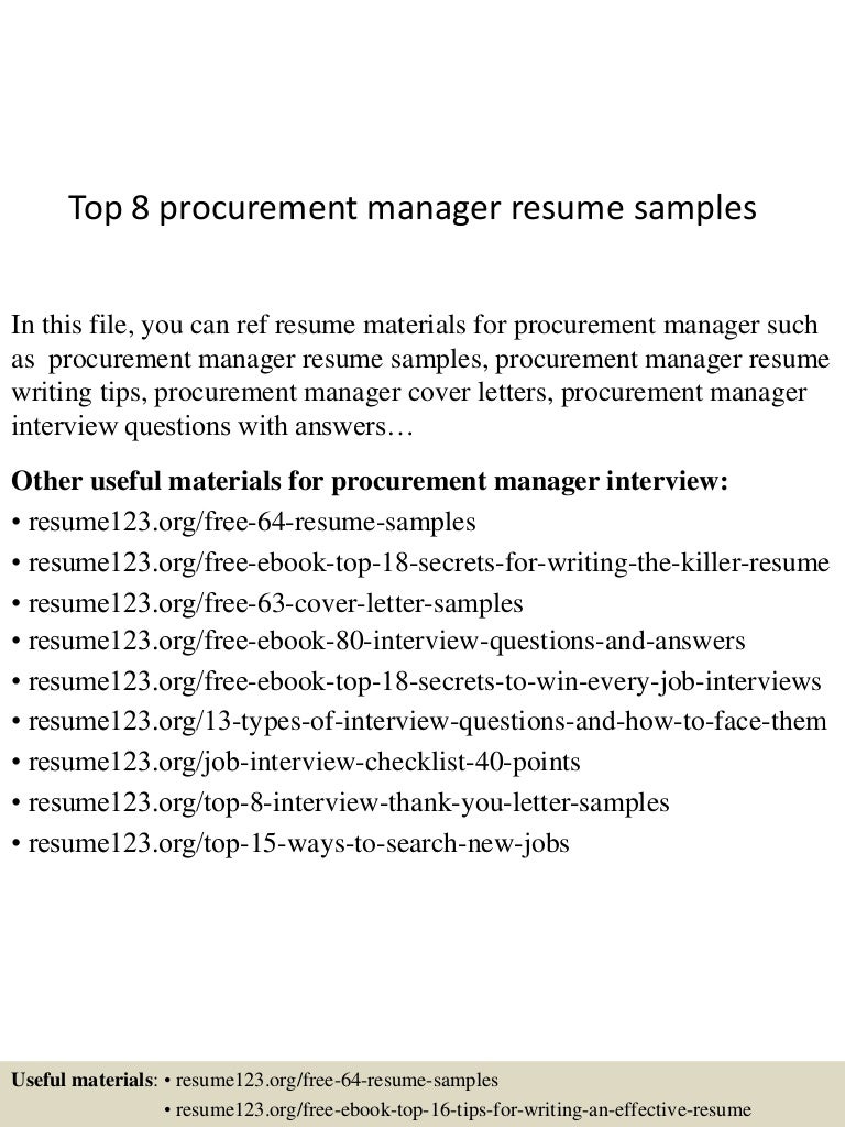 top 8 procurement manager resume samples