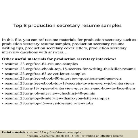 Top 8 production secretary resume samples