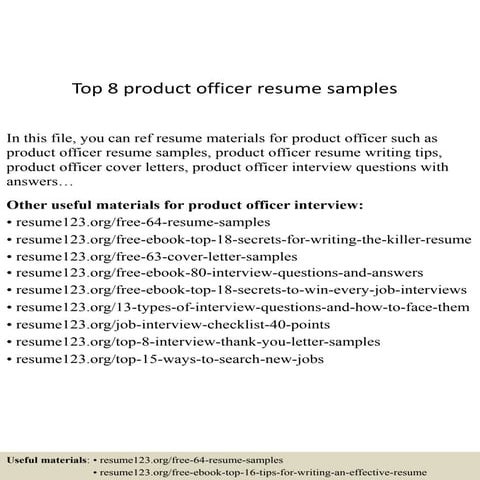 Top 8 product officer resume samples