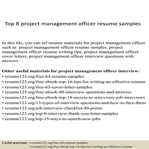 Top 8 project management officer resume samples
