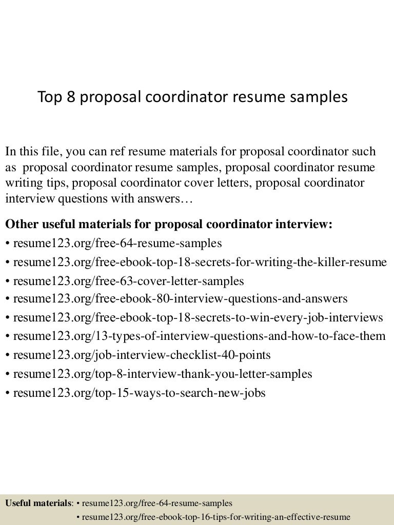 resume Proposal Coordinator Resume top8proposalcoordinatorresumesamples 150518045103 lva1 app6892 thumbnail 4 jpgcb1431924708