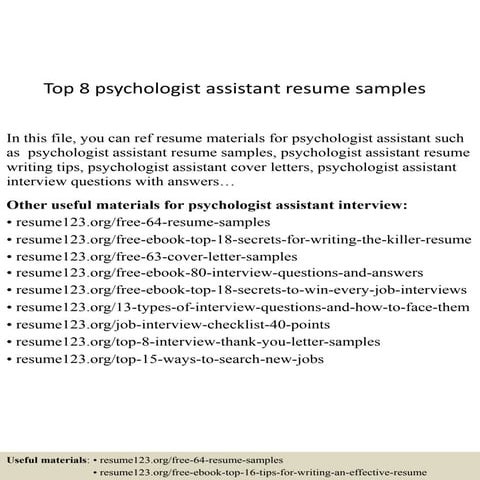 Top 8 psychologist assistant resume samples