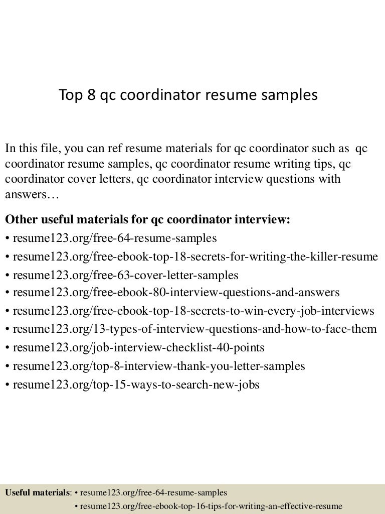 Top 8 Qc Coordinator Resume Samples