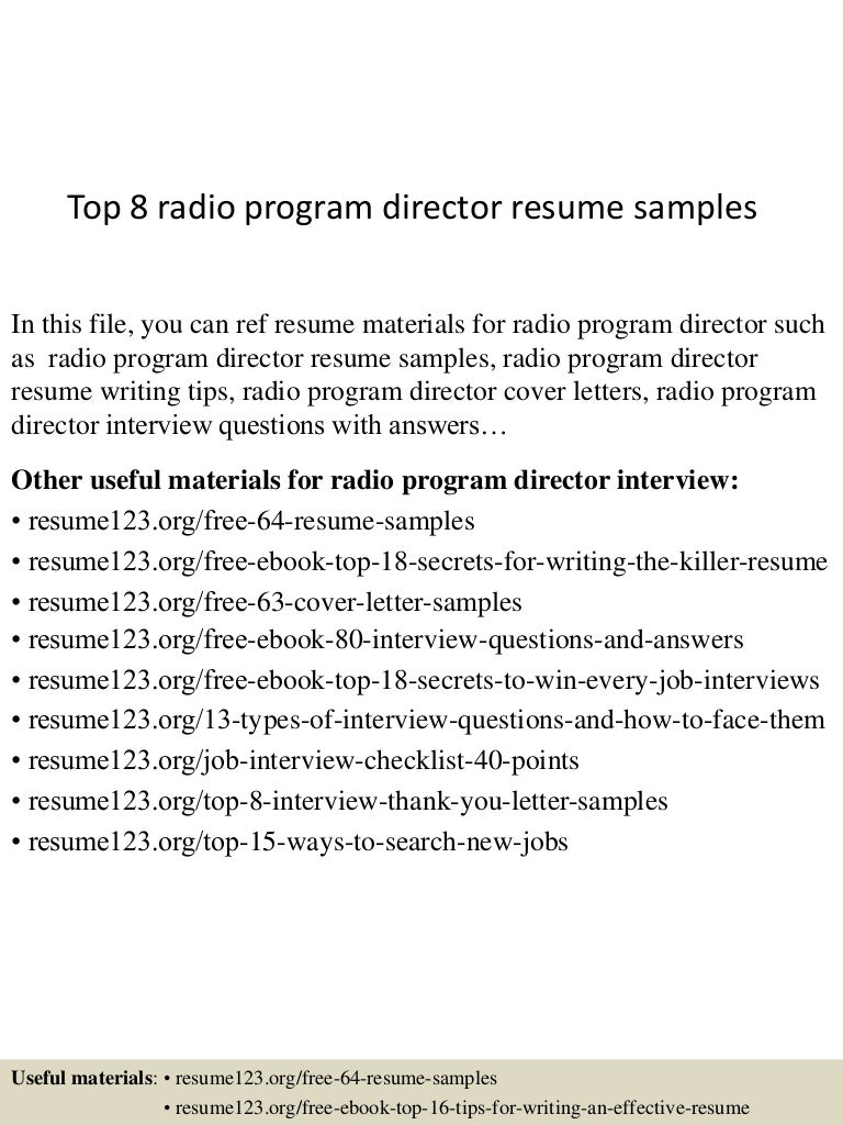 resume Radio Operator Resume top8radioprogramdirectorresumesamples 150514012159 lva1 app6892 thumbnail 4 jpgcb1431566571