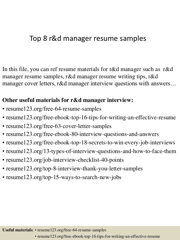 Top 8 R D Manager Resume Samples