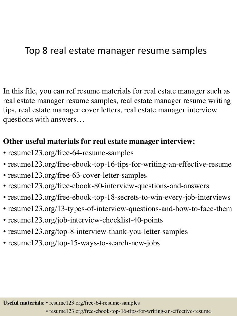 Real estate asset manager resume sample