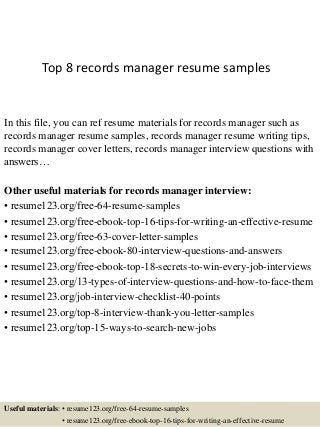 records manager cover letter