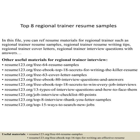 Top 8 regional trainer resume samples