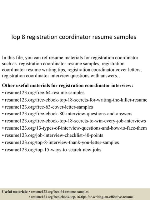 Top 8 registration coordinator resume samples