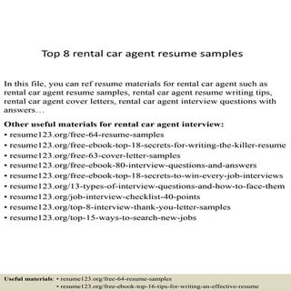Top 8 rental car agent resume samples