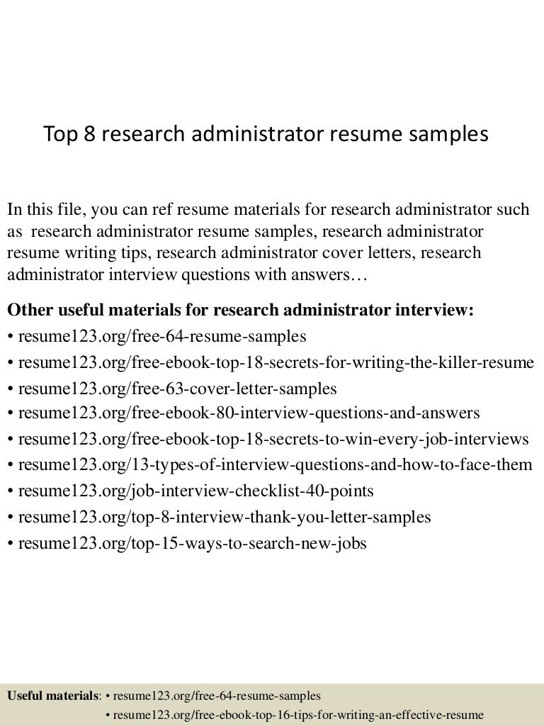 Top 8 Research Administrator Resume Samples