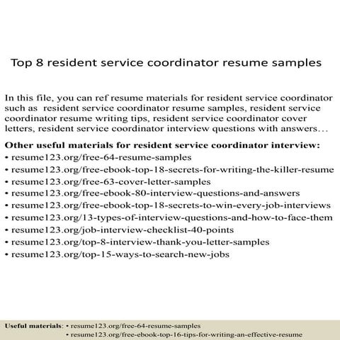 Top 8 resident service coordinator resume samples