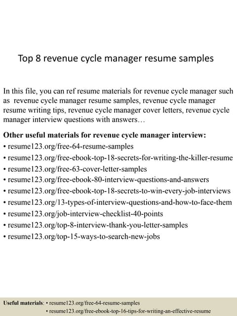 revenue manager cover letter