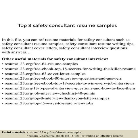 Top 8 safety consultant resume samples