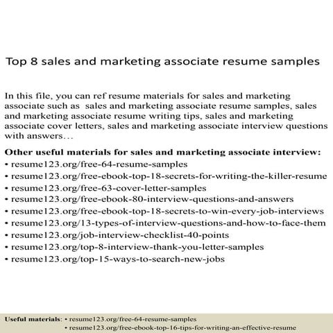 Top 8 sales and marketing associate resume samples