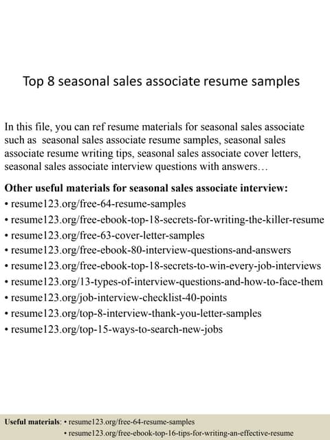 Top 8 seasonal sales associate resu...