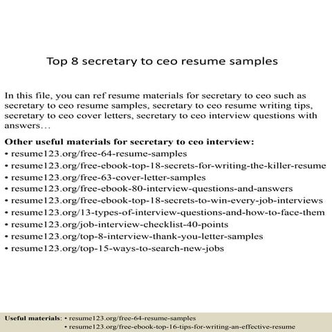 Top 8 secretary to ceo resume samples