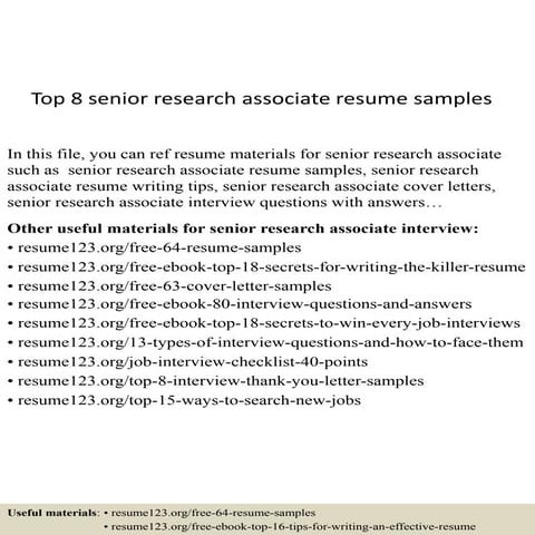 Top 8 senior research associate resume samples | PPTX | Resume Writing ...