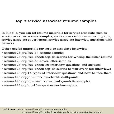Top 8 service associate resume samples