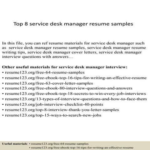 Top 8 service desk manager resume samples