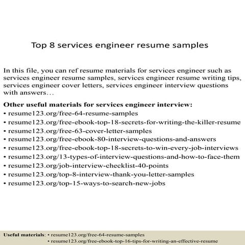 Top 8 services engineer resume samples