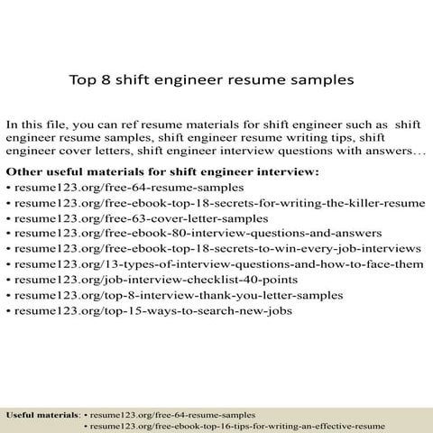 Top 8 shift engineer resume samples