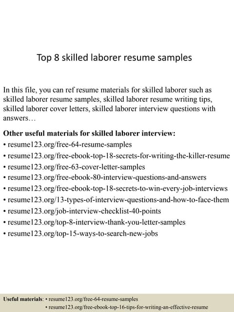 Top 8 skilled laborer resume samples - Top8skilledlaborerresumesamples 150601105643 Lva1 App6892 Thumbnail 