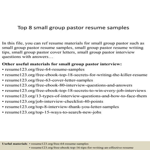 Top 8 small group pastor resume samples